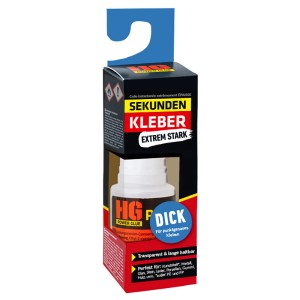 HG Power Glue Sekundenkleber Dick, 20g, transparent. Universal-Klebstoff für Werkstatt und Haushalt.