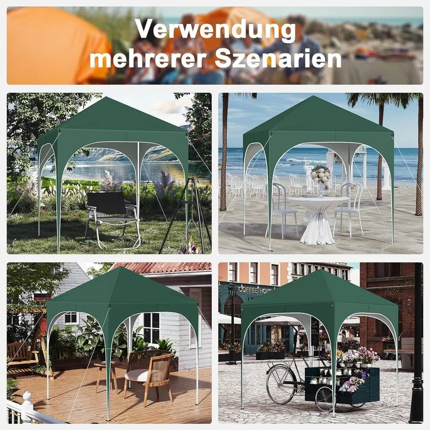 WOLTU Pavillon Faltpavillon 2x2 m Mit 4 Seitenwänden Höhenverstellbar Grün_9