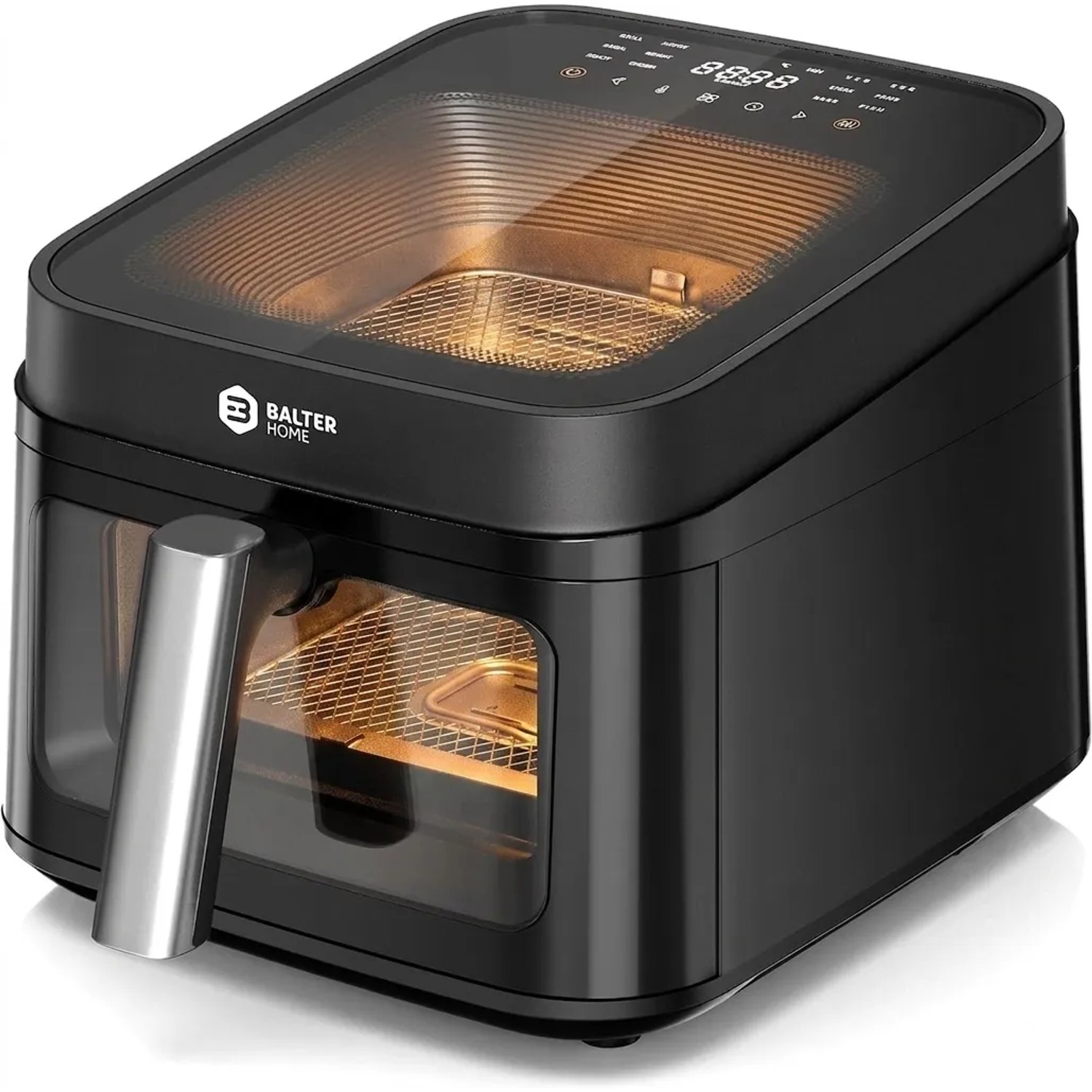 Balter Heißluftfritteuse Sichtfenster Airfryer ohne Öl 12 Programme Touch 100 Rezepte Edelstahl Schwarz