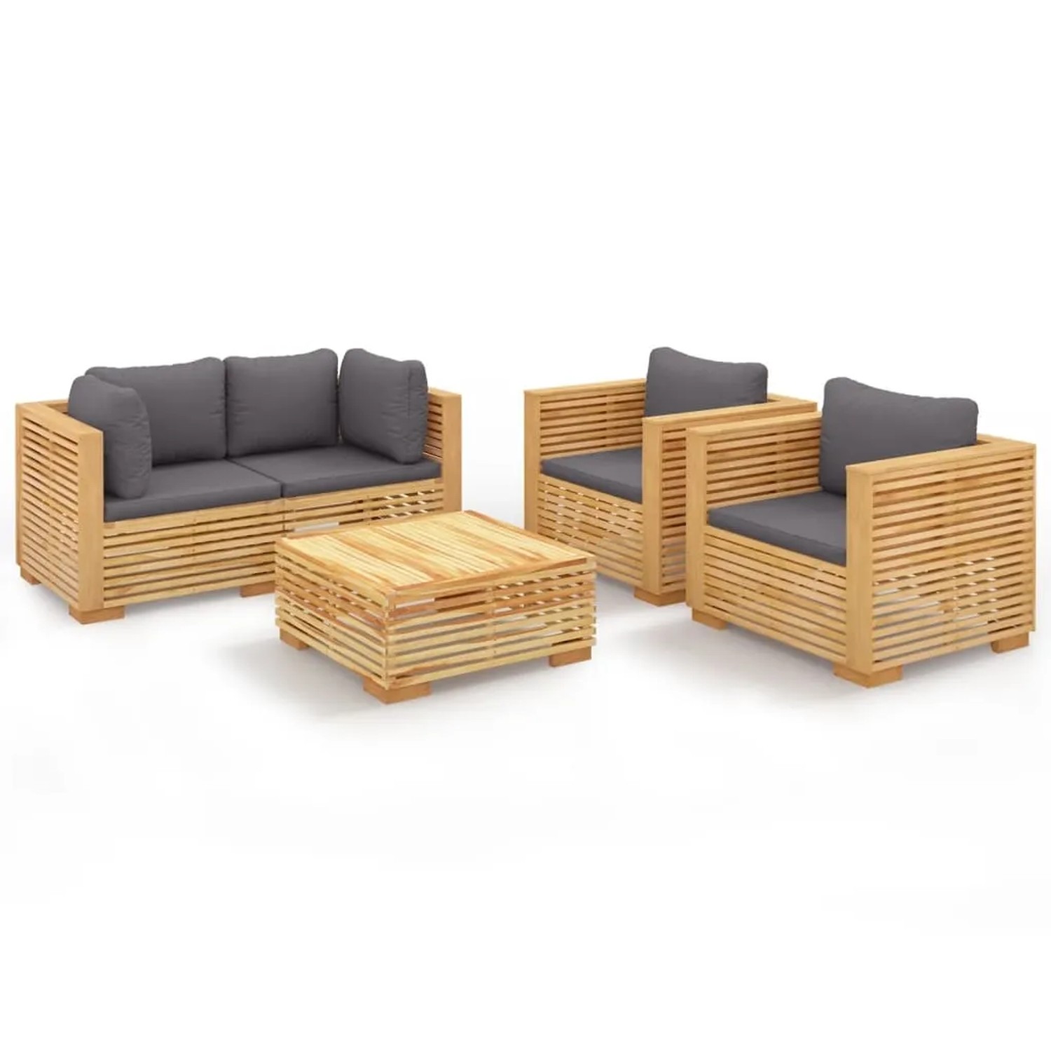 vidaXL 5-Tlg Garten-Lounge-Set mit Kissen Massivholz Teak 3100870
