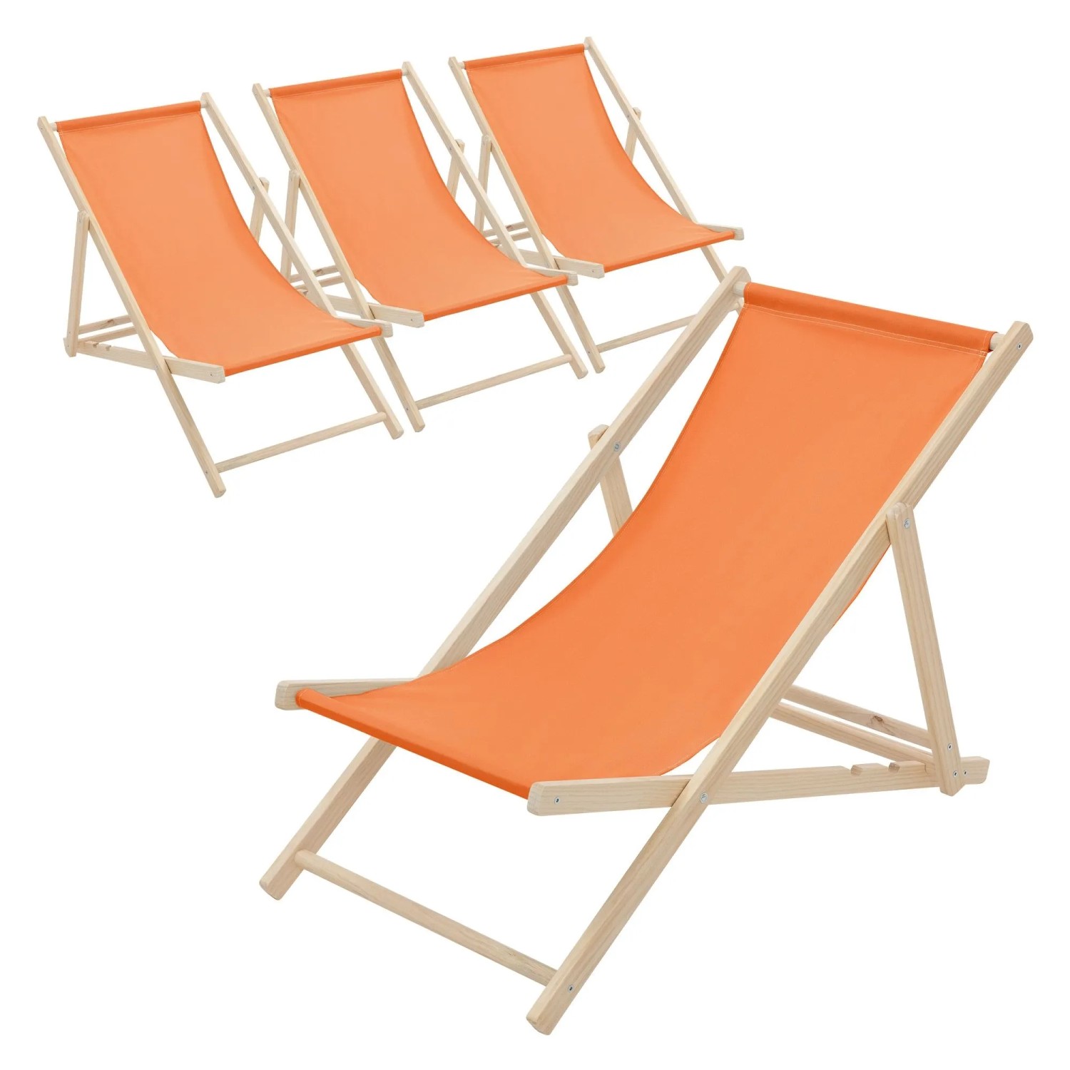 ECD Germany Liegestuhl 4Er Set Klappbar Orange aus Holz
