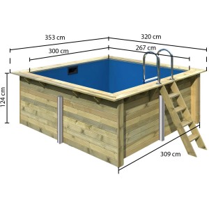 Karibu Pool 1 Holzpool aus KDI-Holz mit Leiter und blauer Innenfolie, Maße siehe Bild.