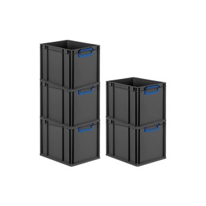 PROREGAL SparSet 5x Eurobox Nextgen Color HxBxT 32x30x40cm 30 Liter Griffe Blau Geschlossen Schwarz Eurobehälter Transportbox Transportbehälter