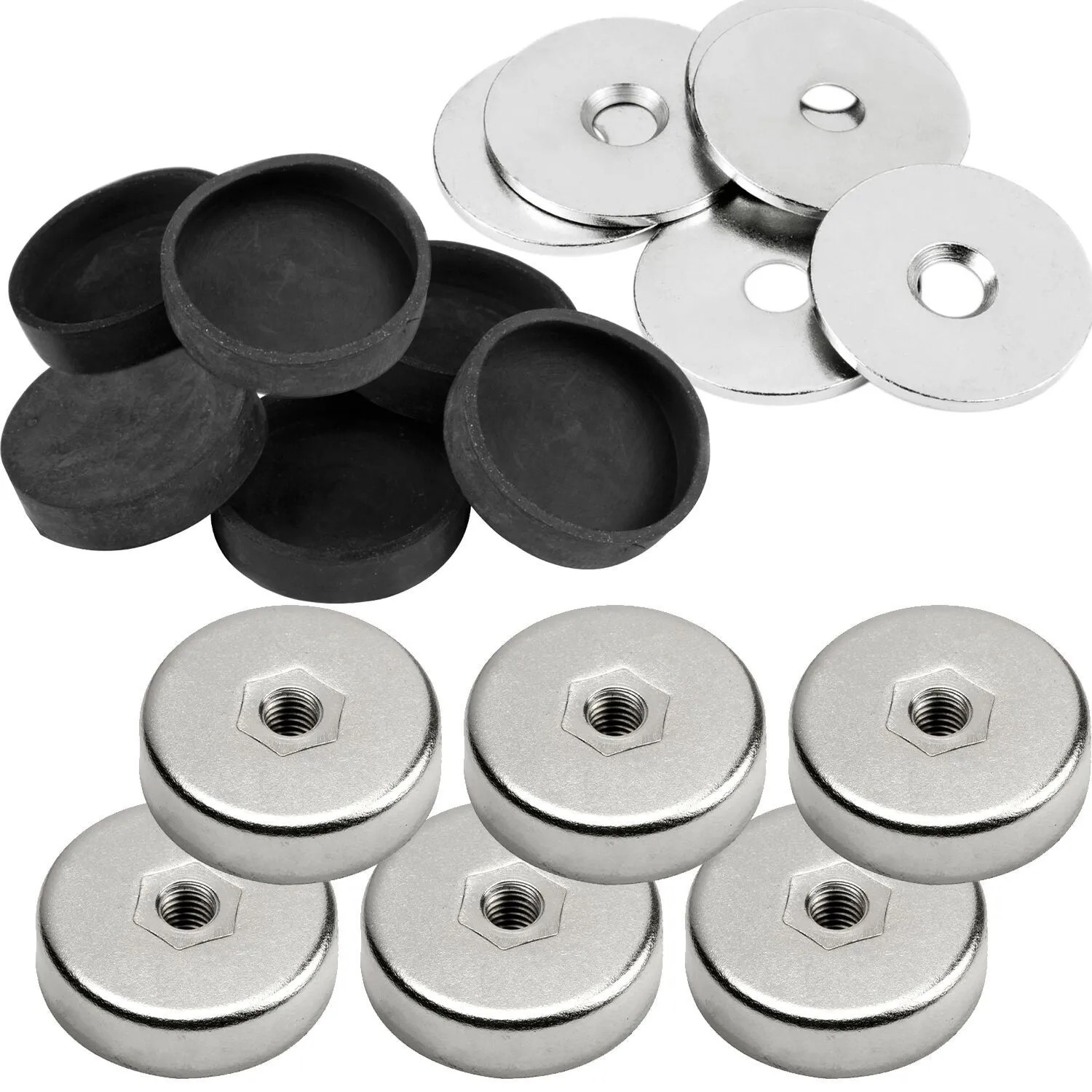 vasalat Topfmagnet Ø 20 mm mit Gewinde Metallscheiben & Gummikappen 18-teilig