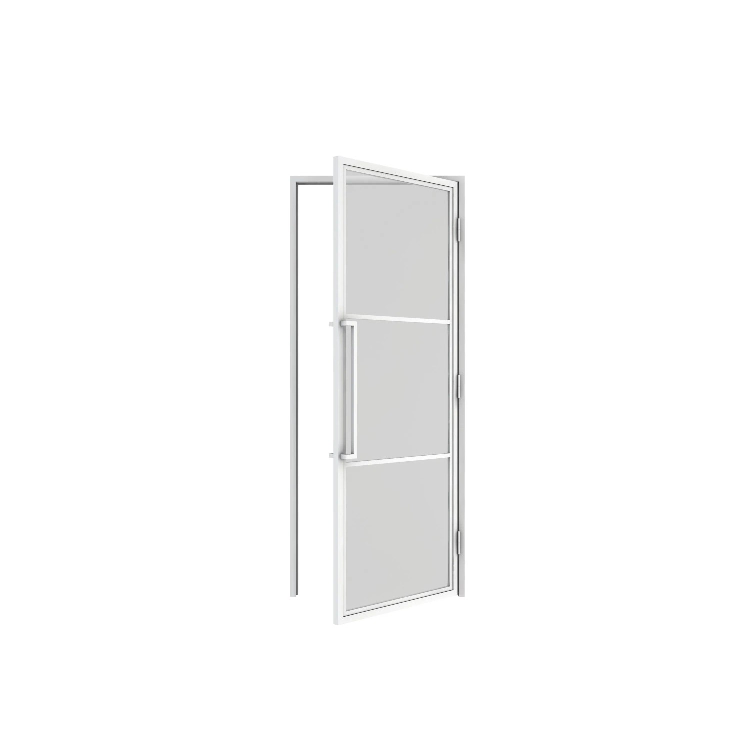 inova Loft Glastür 834 x 1972 mm Klarglas 3 Felder DIN Rechts Komplettset Beschlag in Weiß mit Griffstange und Zarge