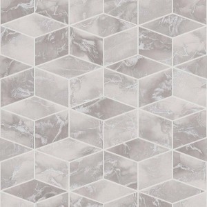 Mosaik Tapete in Marmoroptik, geometrisches Muster in Silber Grau. Vliestapete für Wohnraum.