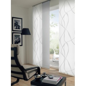 Gardinia Schiebevorhang Curling, weiß-grau, 60x245 cm, mit dezentem Wellenmuster. Flächenvorhang für Fenster.