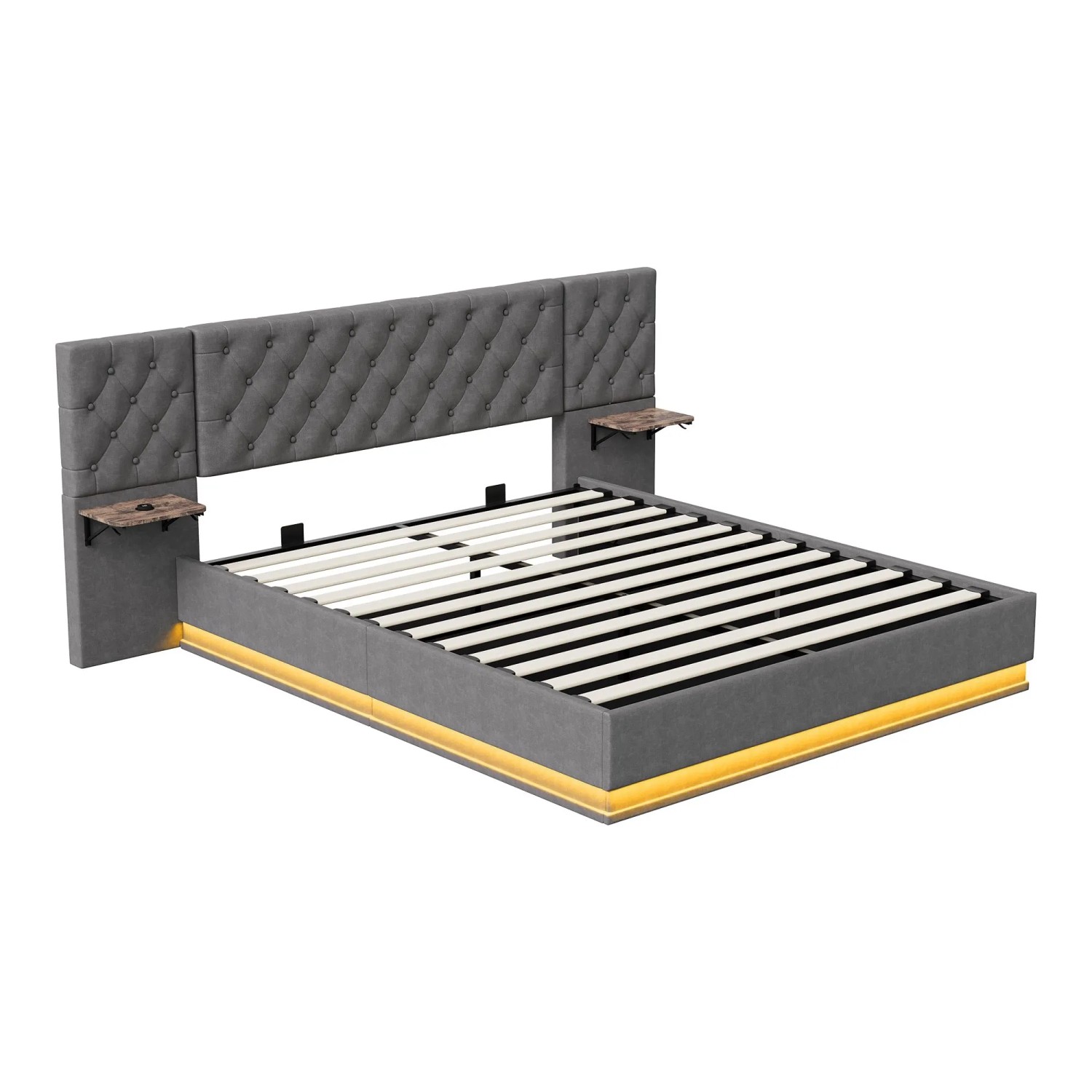 PXloue Polsterbett 160x200 Doppelbett Grau mit Bettkasten LED und  Ladeanschluss