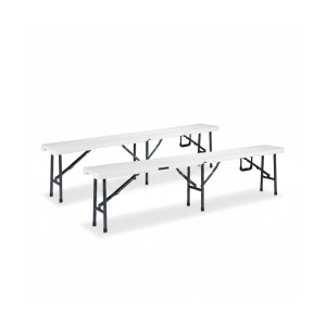 Relaxdays Bierbank Kunststoff Metall Weiß Klappbar Tragbar 2er Set 42,5 cm x 181 cm x 25 cm 7,7 kg