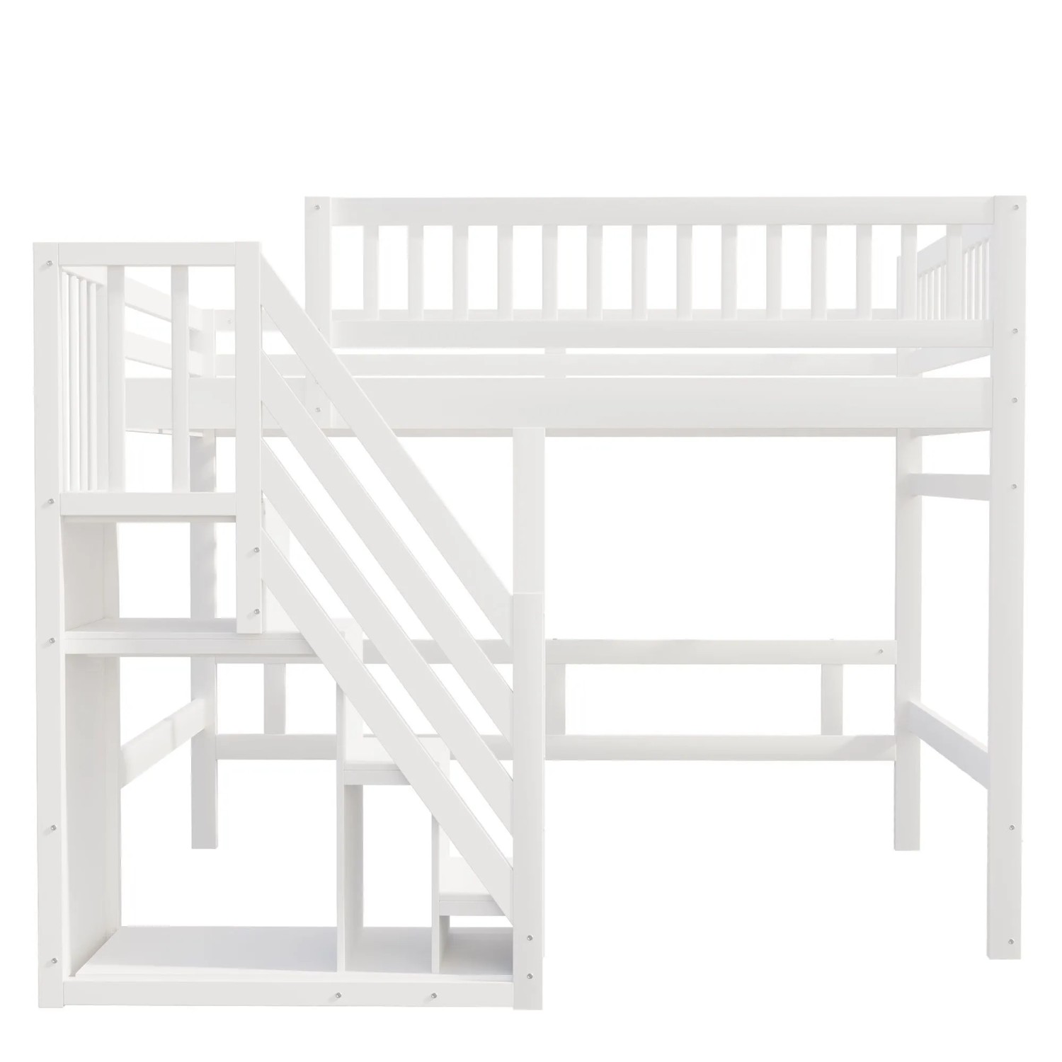 Merax Massivholzbett 140x200cm Treppe Stauraum Weiß