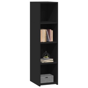 Schwarzes vidaXL Highboard (30x41x124 cm) aus Holzwerkstoff mit vier Fächern, gefüllt mit Deko.