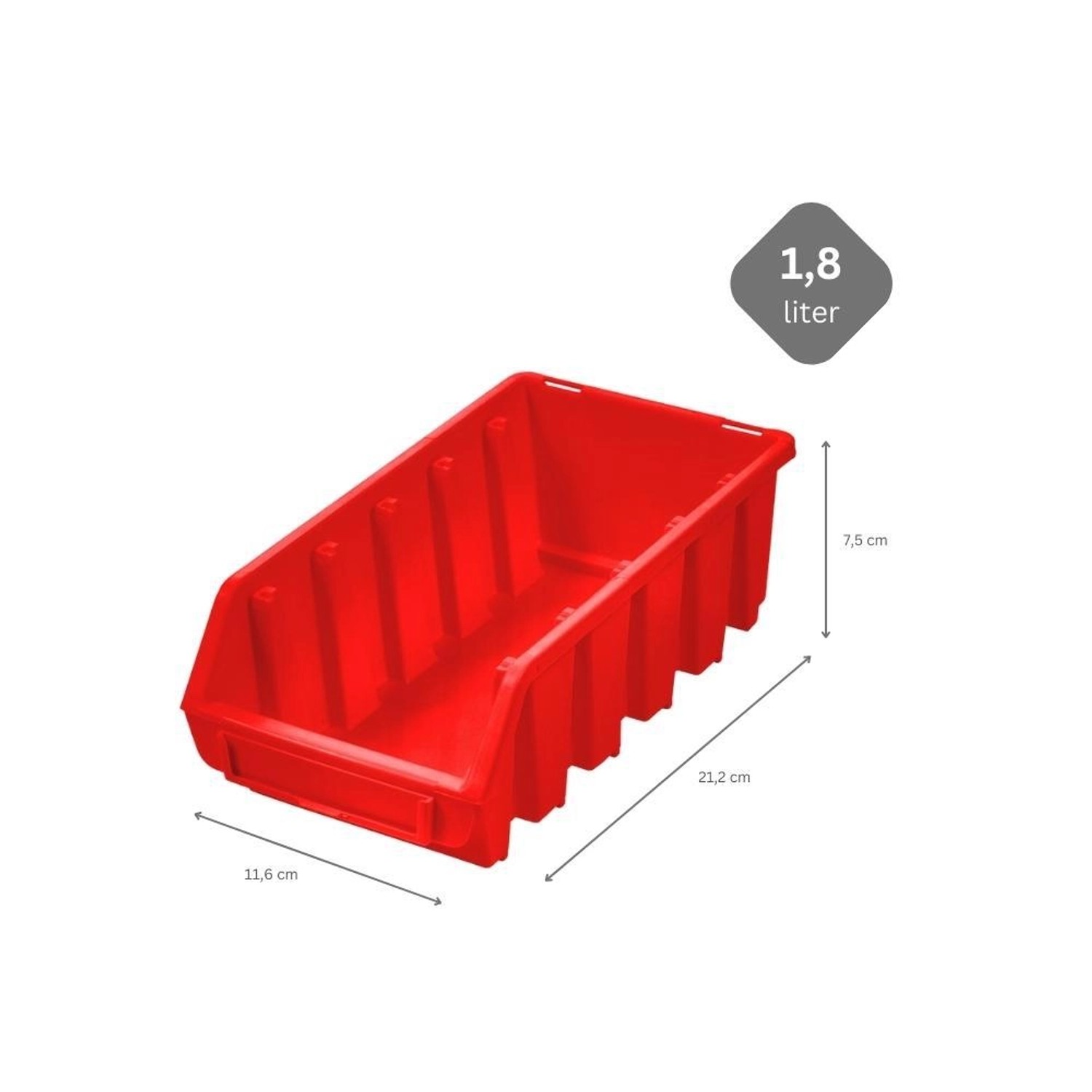 Rote PROREGAL Sichtlagerbox 2L, 11,6x21,2x7,5cm, aus Polypropylen, für Aufbewahrungssysteme.