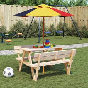 vidaXL Sonnenschirm für Kinder, mehrfarbig, Ø120cm, mit Holzmast. Ideal für den Garten.