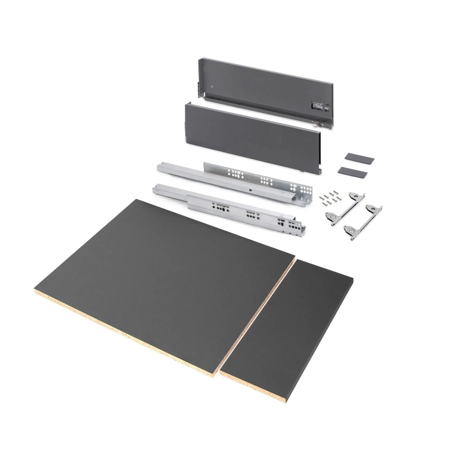 Emuca Schubladegarnitur Vertex für Küche oder Badezimmer mit 3D-Verstellung Höhe 178 mm mit Spanplatten Modul 450 mm Anthrazitgrau