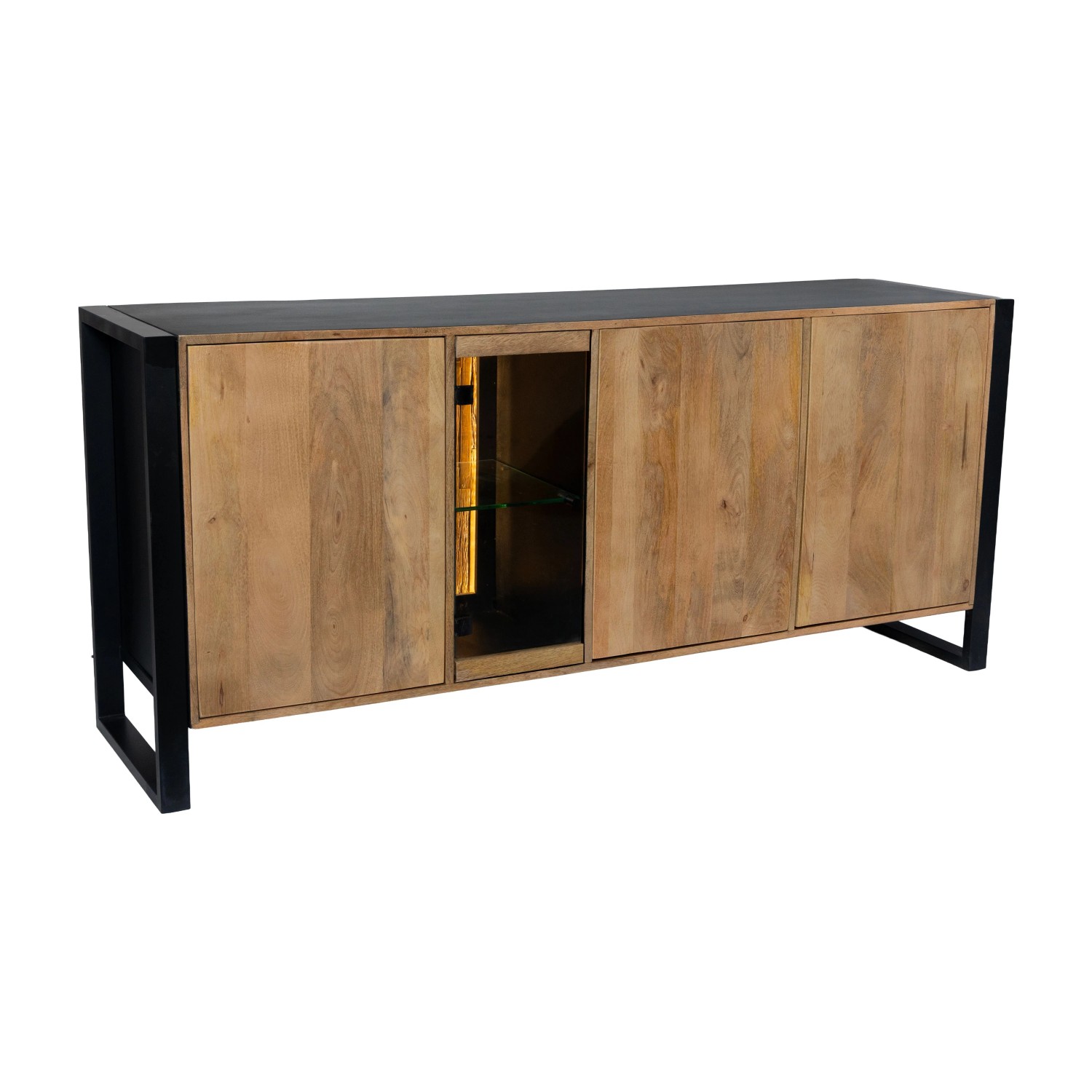 DELUKE Sideboard LIV Mangoholz Schwarz Matt 81x47x180cm Schrank Flur Schlafzimmer Kommode