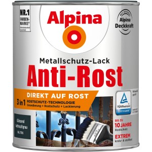 Dose Alpina Metallschutzlack Anti-Rost Anthrazitgrau, glänzend, 750ml.