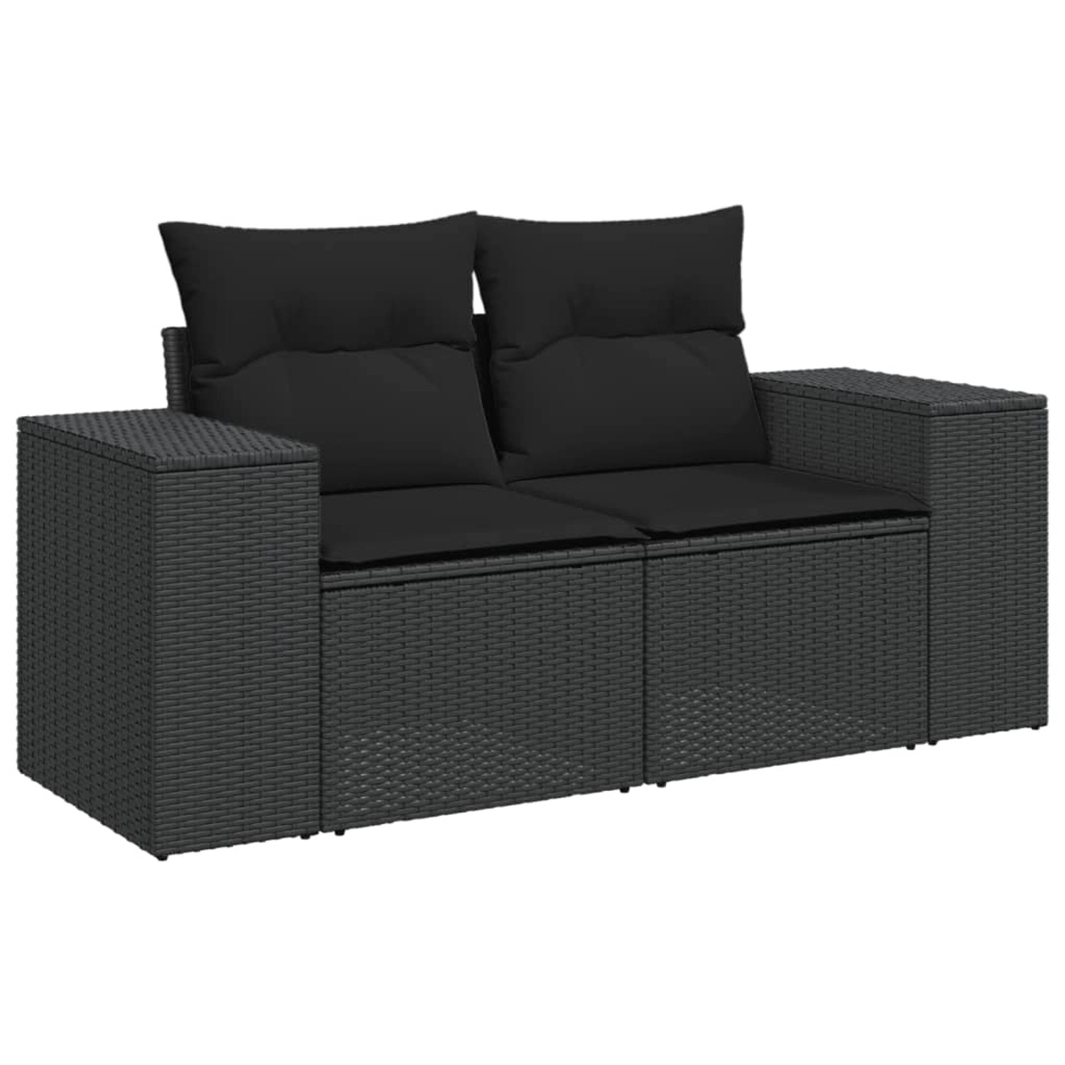 Schwarze 6-tlg. vidaXL Garten-Sofagarnitur aus Poly Rattan mit Kissen.