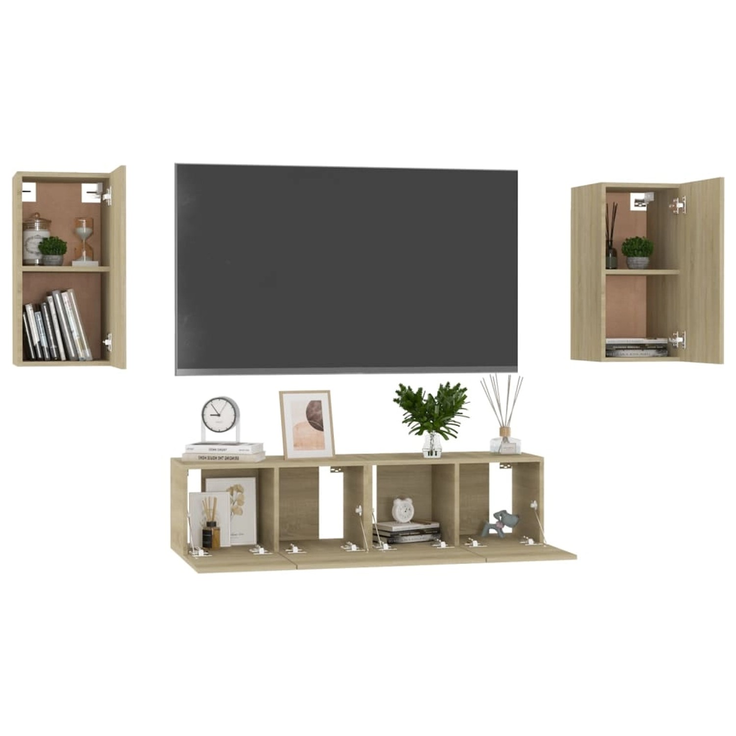 vidaXL TV-Schrank 4tlg TV Schrank Set Hängeschrank Wohnwand Fernsehschrank günstig online kaufen