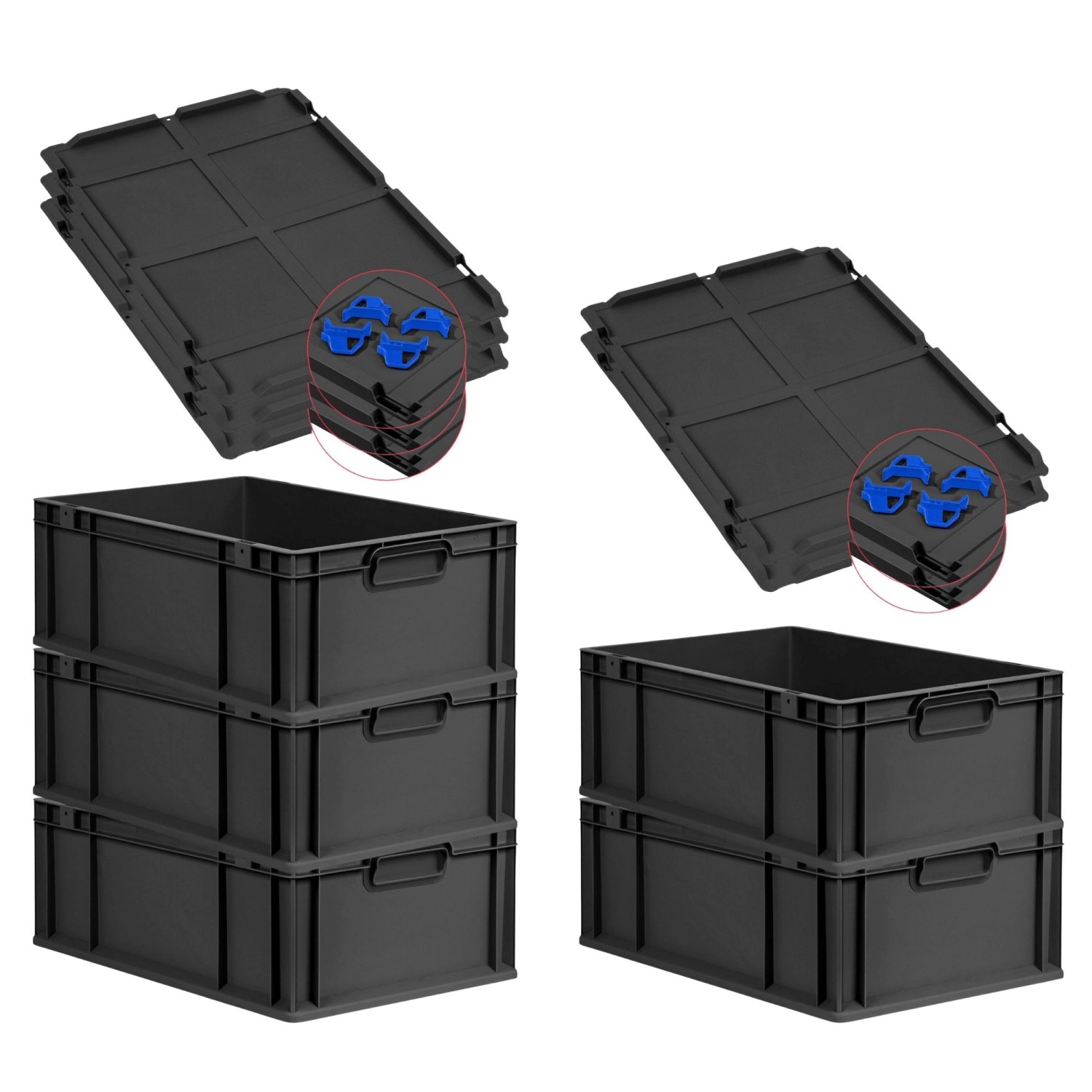 PROREGAL SparSet 5x Eurobox Nextgen Grip Mit Auflagedeckel Und Blauen Versc günstig online kaufen
