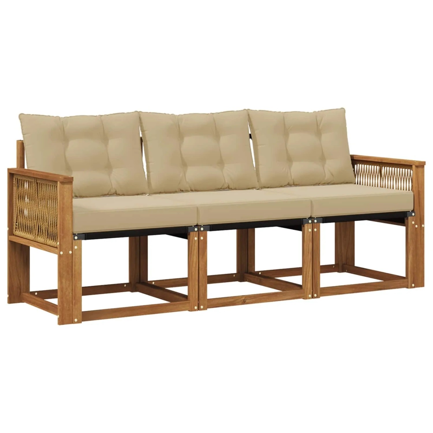 vidaXL Outdoor-Sofagarnitur mit Kissen 3 Stk Natur und Beige 3381749