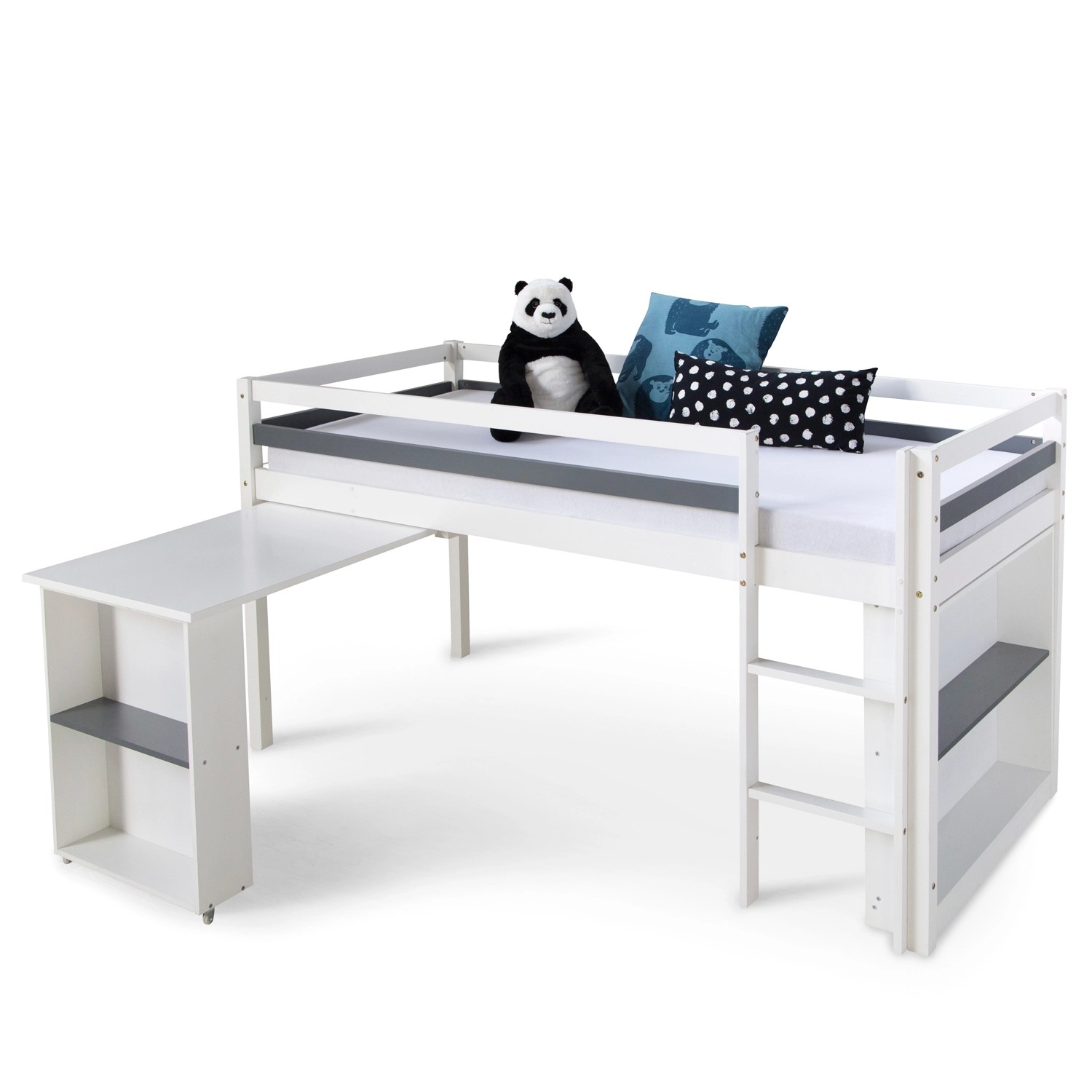 Homestyle4u Hochbett 90x200 in Weiß mit Schreibtisch 1880