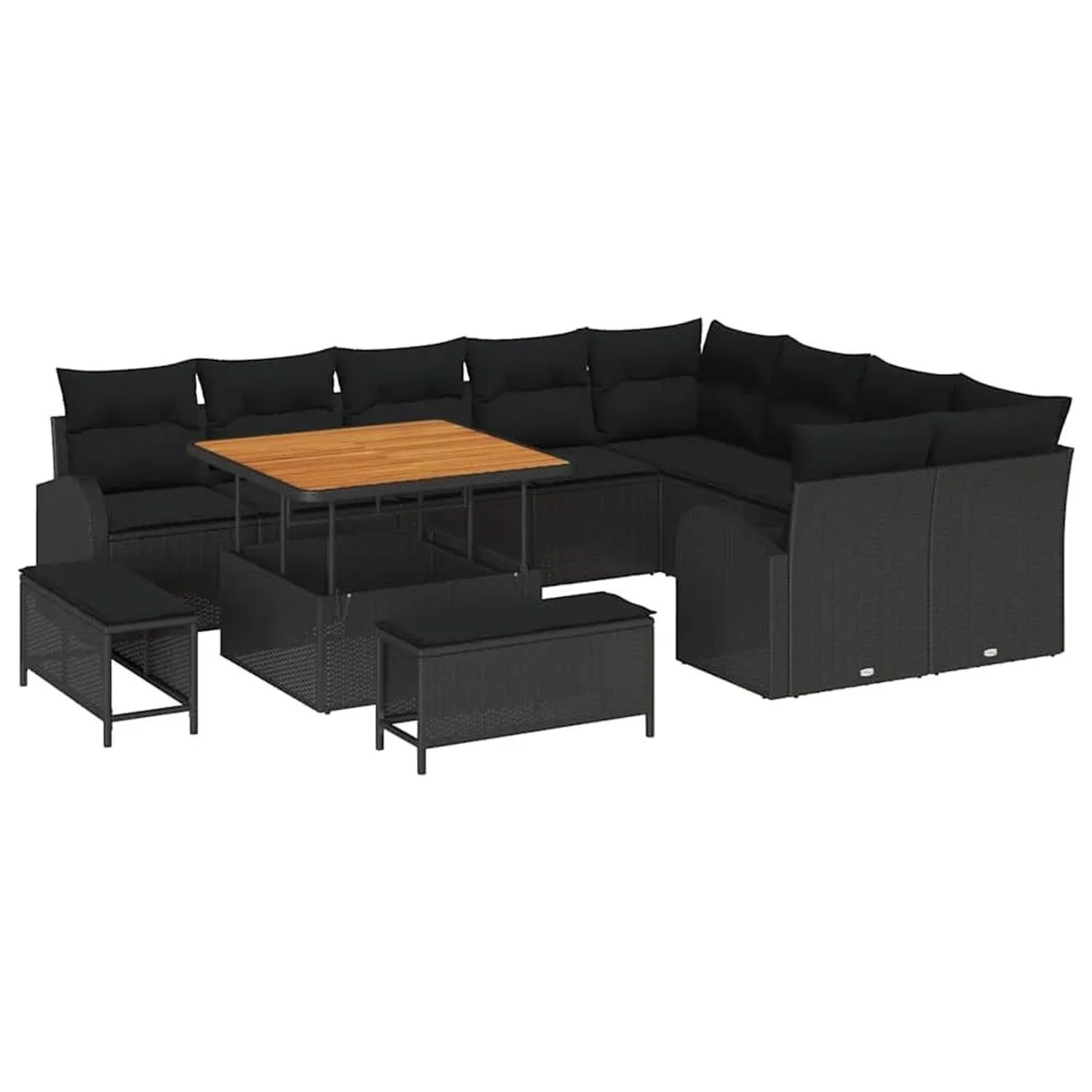 vidaXL Garten-Sofa-Set mit Kissen mit Speicher 12-Tlg Schwarz 3364374