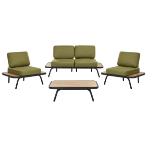 Beliani Sitzgruppe MINOZZO Olivgrün: Gartenmöbel Set mit Sofa, Sesseln und Tisch.