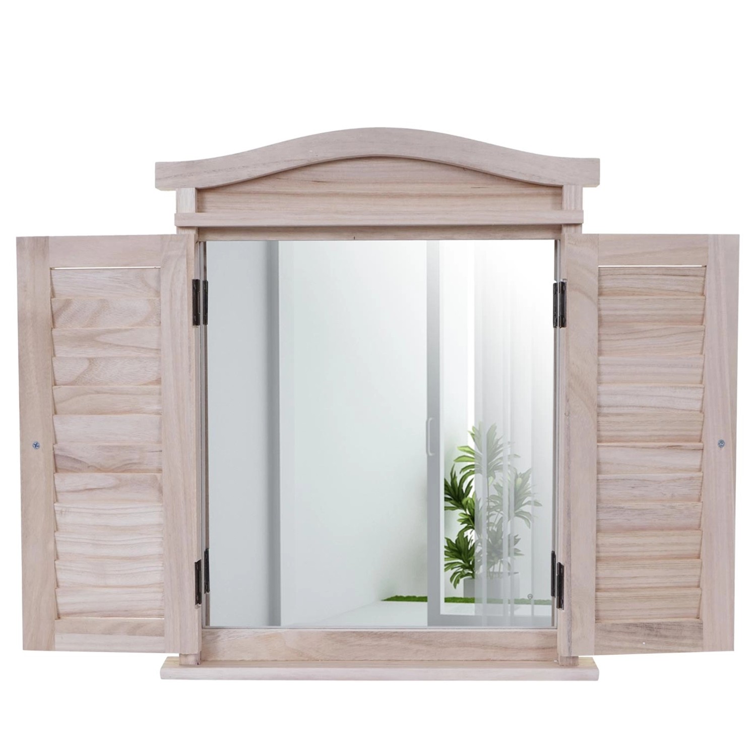 MCW Wandspiegel mit Fensterläden, naturbraun, aus Holz, Fensterladen-Optik.