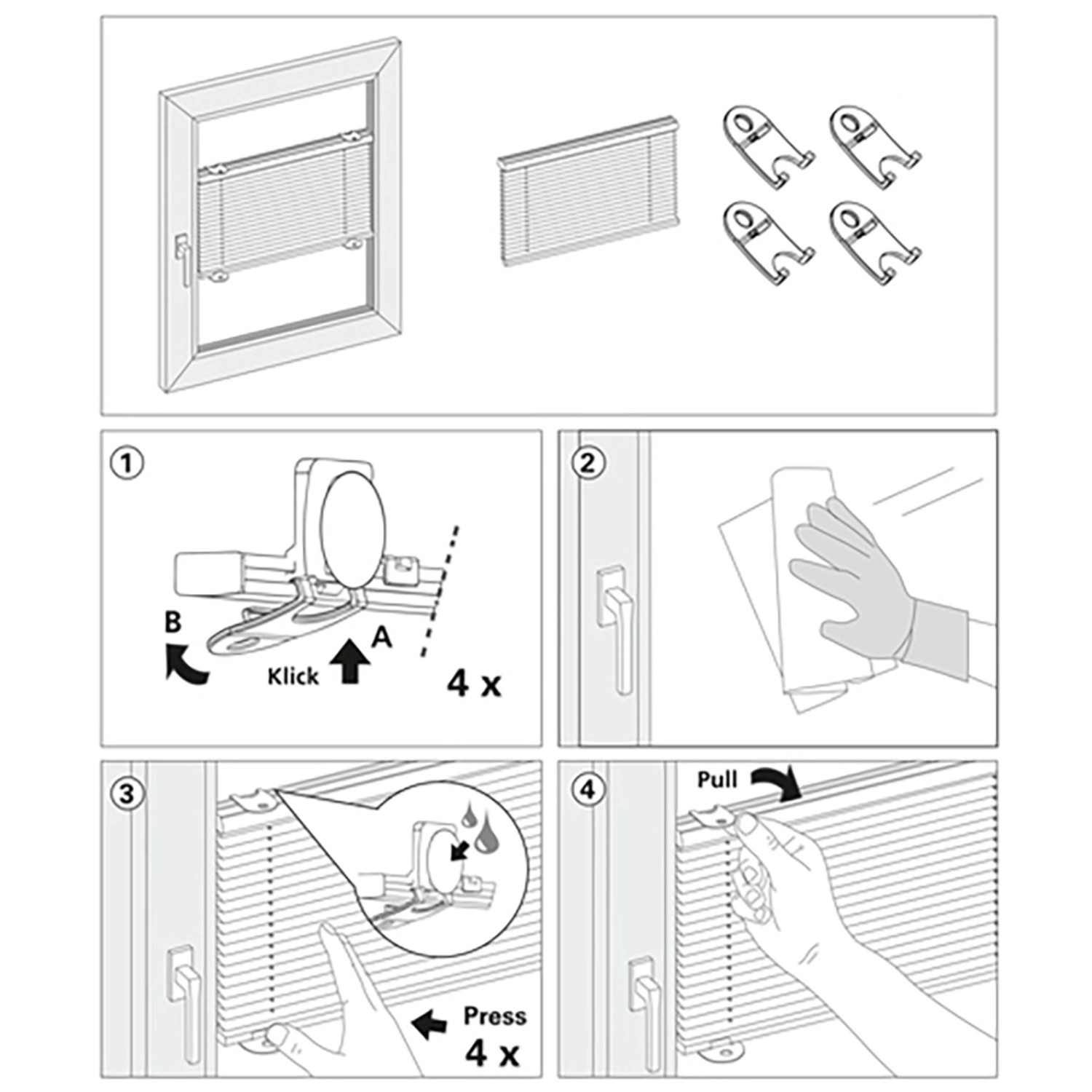 Montageanleitung für Gardinia Plissee Solo 100x130cm in Creme, ohne Bohren.