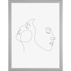 Weißer MDF-Bilderrahmen Malmo 60x80 cm mit abstrakter Linienzeichnung von zwei Gesichtern.
