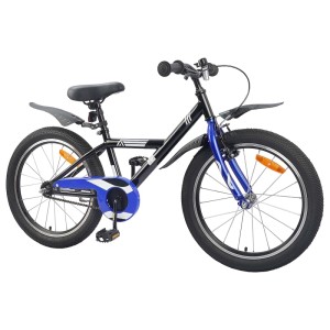 Schwarzes 18-Zoll-Kinderfahrrad von vidaXL für 5- bis 7-Jährige mit Schutzblechen.