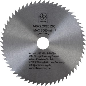 LUX-TOOLS Kreissägeblatt, 140 mm Durchmesser, 60 Zähne für feine Schnitte.