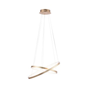 Moderne LED Pendelleuchte Circle Gold, Ø 50cm. Design-Hängelampe mit zwei ineinander verschlungenen Ringen.