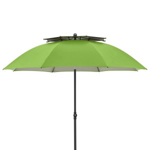 Grüner Doppler Strandschirm Windprofi Neo 200 mit Windventil und Fiberglas-Streben.