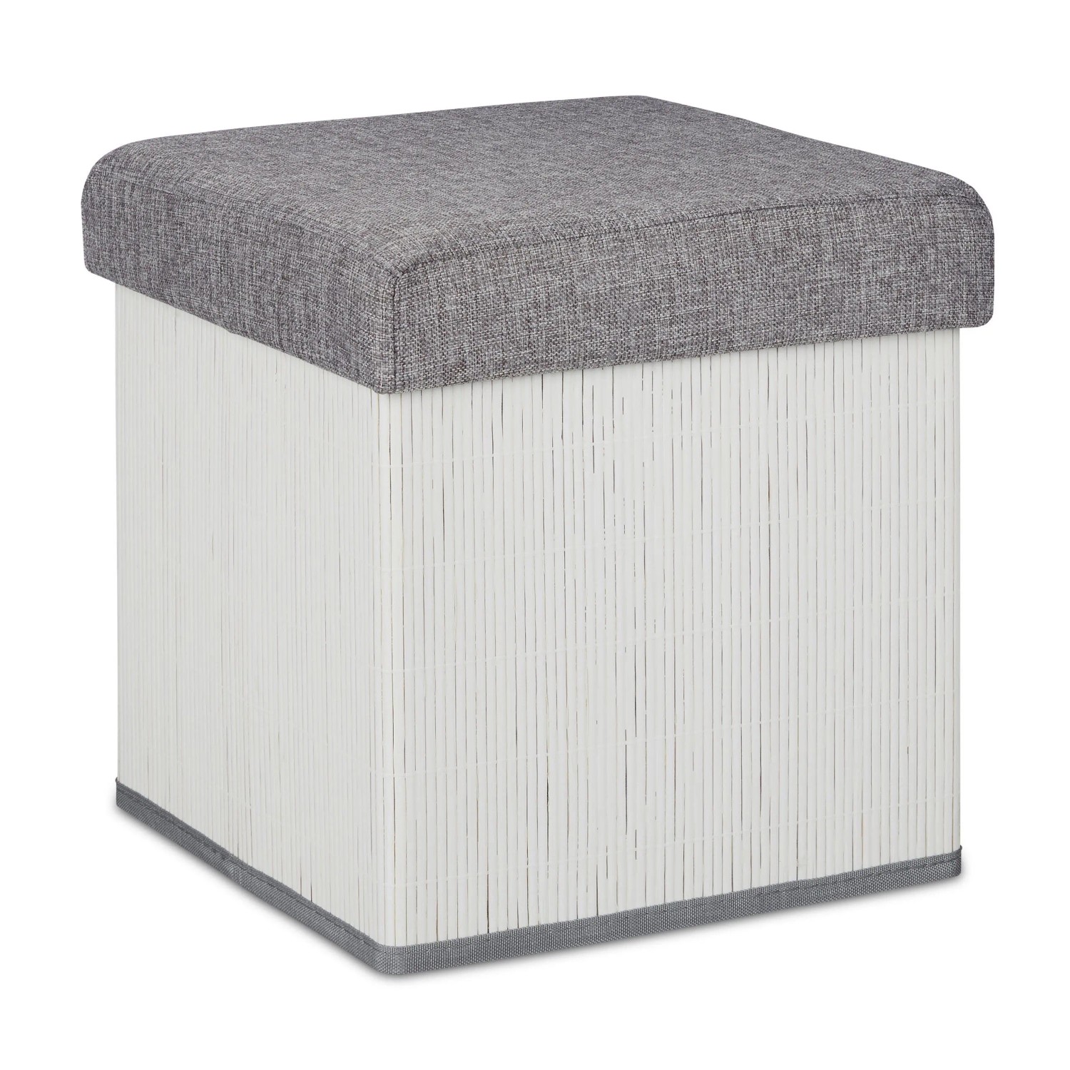 Relaxdays Sitzhocker Bambus Weiß Grau Faltbar mit Stauraum 36 x 35 x 35 cm
