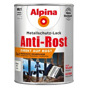 Dose Alpina Metallschutz-Lack Anti-Rost Weiß glänzend, 2,5 Liter. Rostschutzlack für Metall.