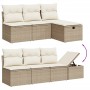 Beige 8-tlg. Garten-Sofagarnitur aus Polyrattan mit Kissen und Stauraum.