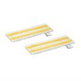 2er-Set Kärcher Universal Feinstfaser-Bodentücher für EasyFix Bodendüse, weiß mit gelben Streifen.