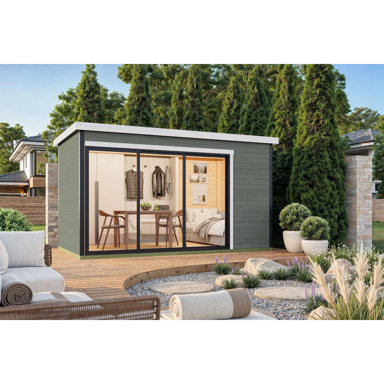 Lasita Gartenhaus Austin 4 Grau-Grün 420 cm x 240 cm