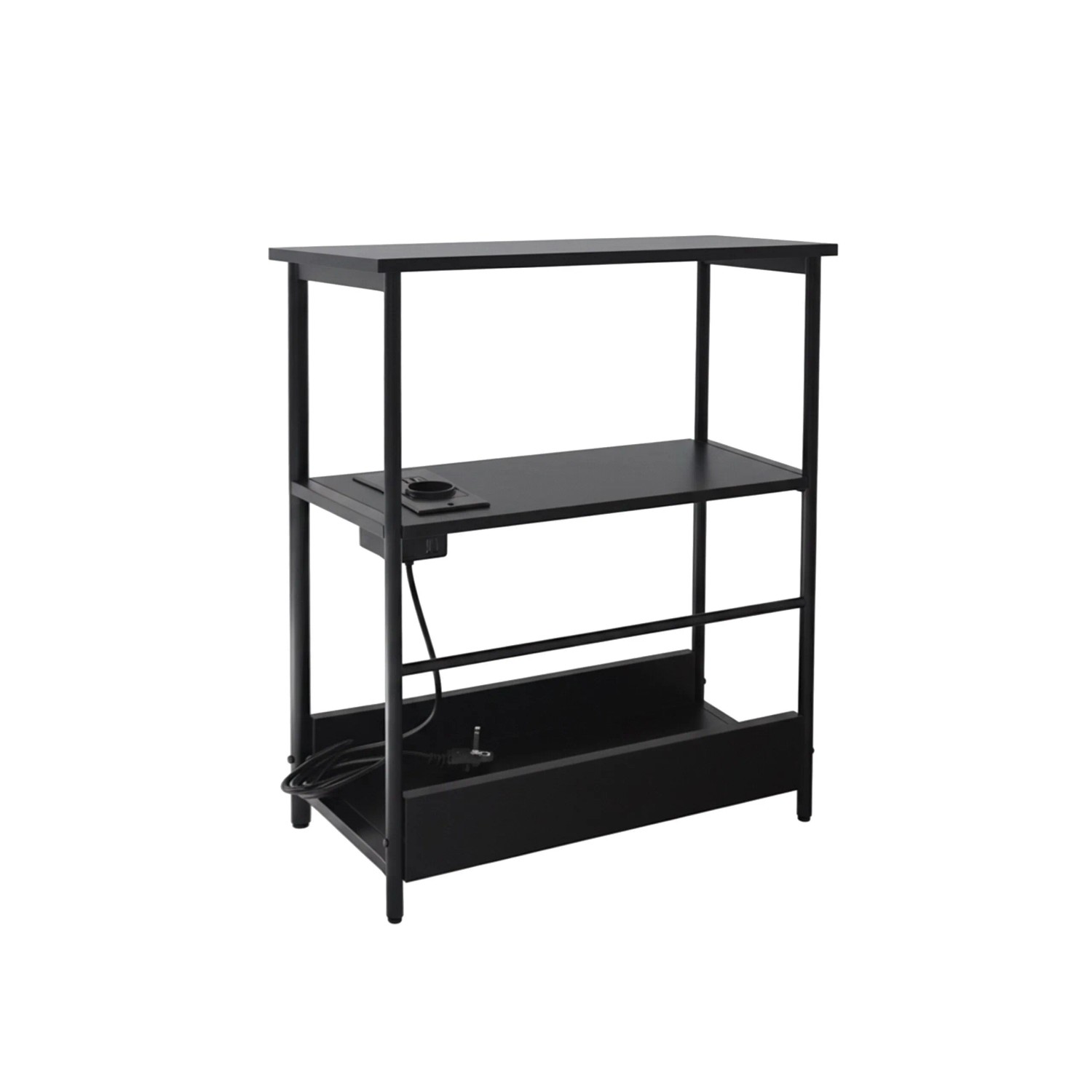 Relaxdays Beistelltisch MDF Eisen Schwarz mit Steckdose und USB Ports 58 x 45 x 18 cm 3,5 kg