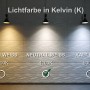 Lichtfarben-Vergleich: Warmweiß, Neutralweiß, Kaltweiß mit Kelvin-Angaben für Spiegelschränke.