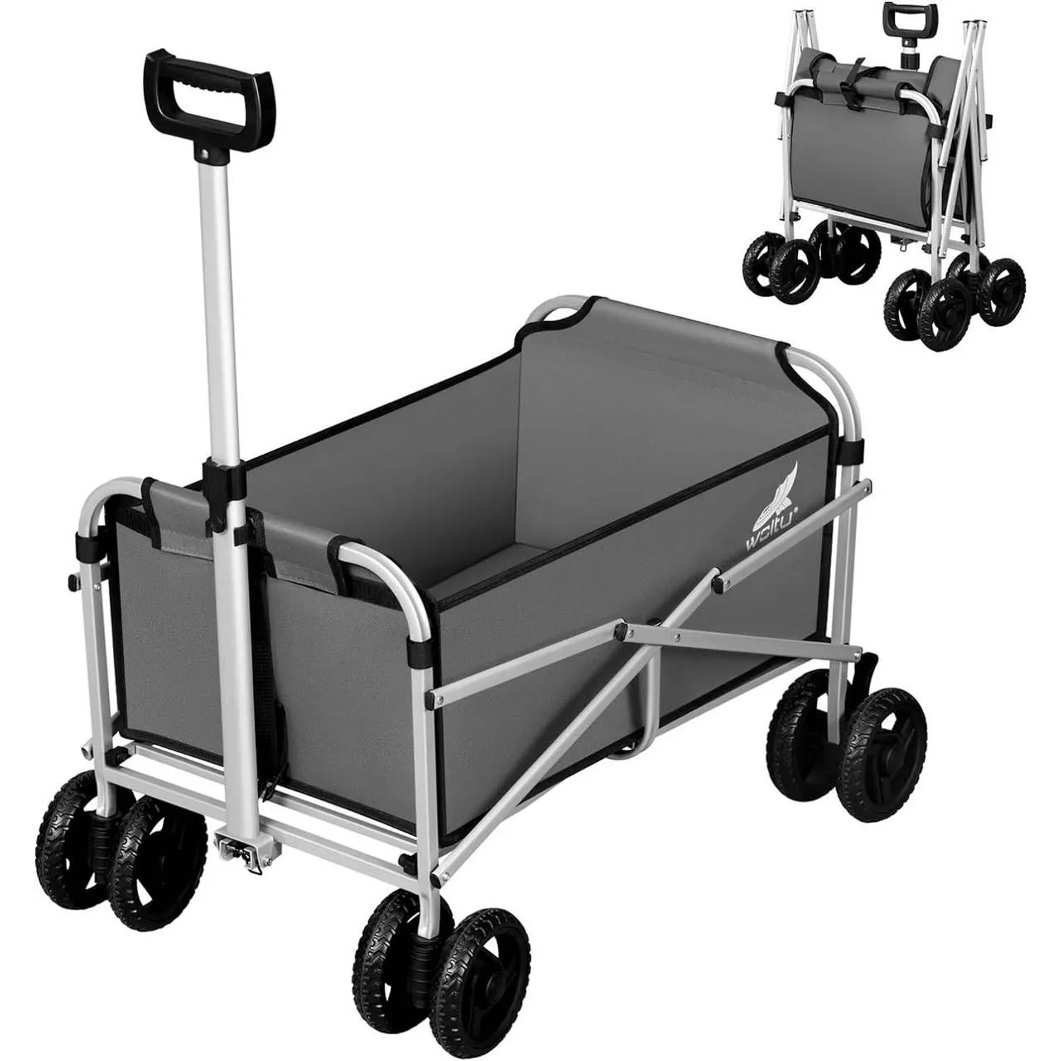 WOLTU Bollerwagen mit Bremsen Trolley 80 kg Belastbar Faltbar Dunkelgrau