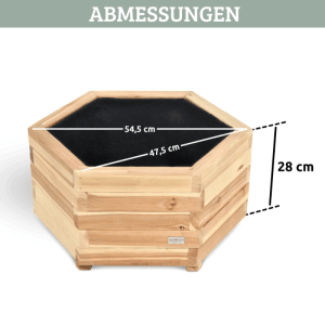 DELUKE Pflanzkasten Holz 6-eckig MICHA mit Vlies und Handschuhe Pflanzkübel Tannenholz Blumenkasten Blumenkübel 54,5cm Breit