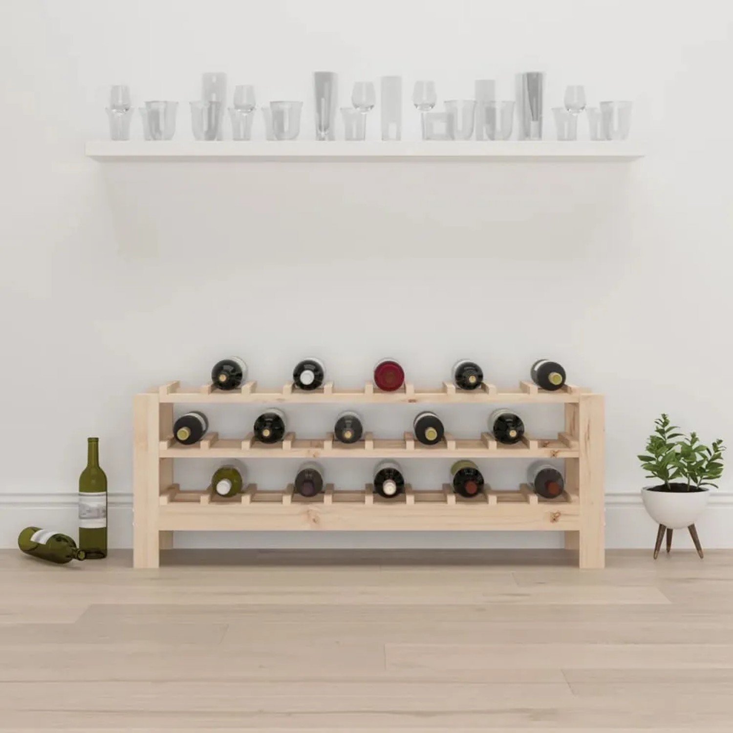VidaXL Weinregal aus Kiefernholz für 30 Flaschen, unbehandeltes Massivholz.