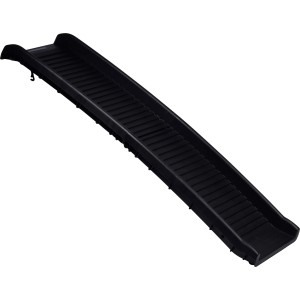 Schwarze, faltbare Dobar Kofferraumrampe für Hunde, 151x40x9 cm, aus Kunststoff.