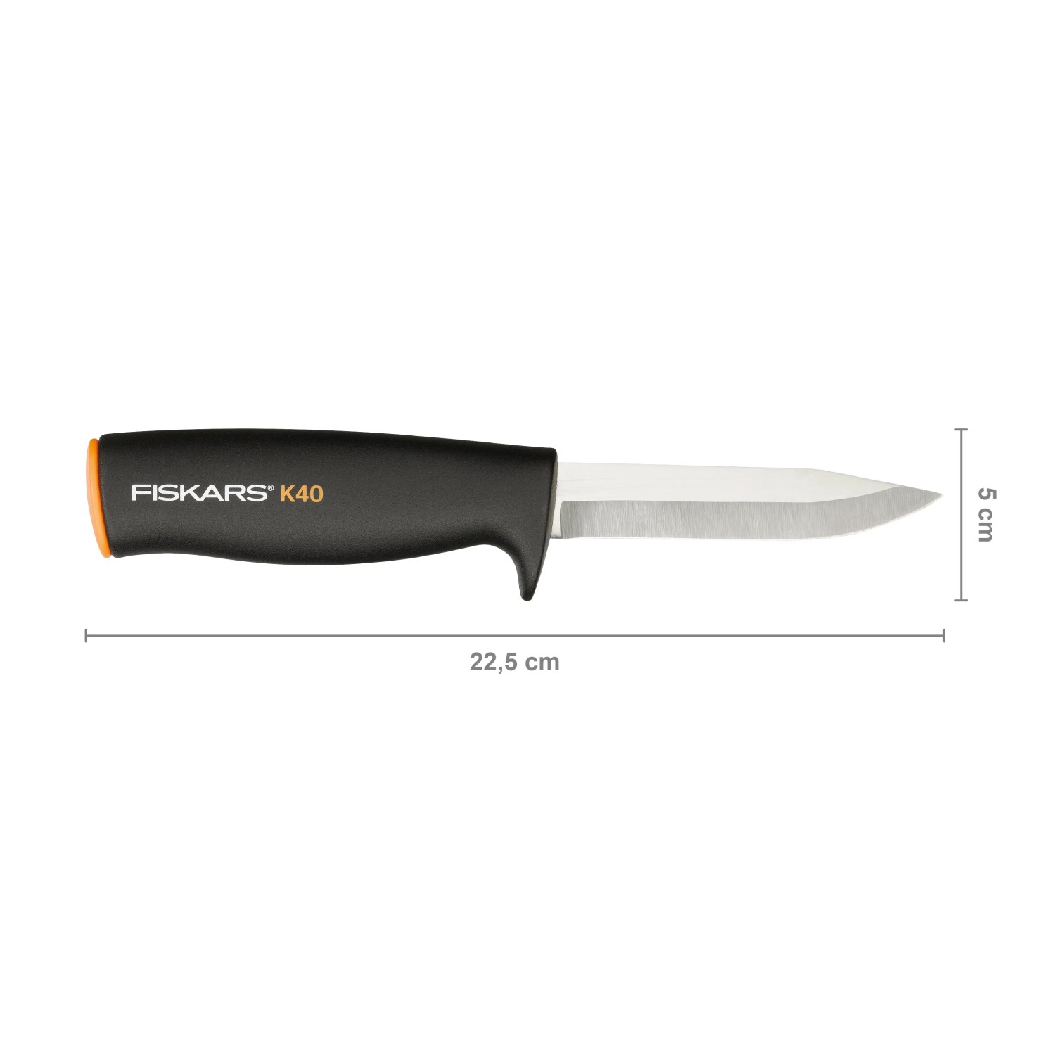 Fiskars Universalmesser K40, 22,5 cm lang, mit schwarzem Griff und silberner Klinge. Gartenhelfer.