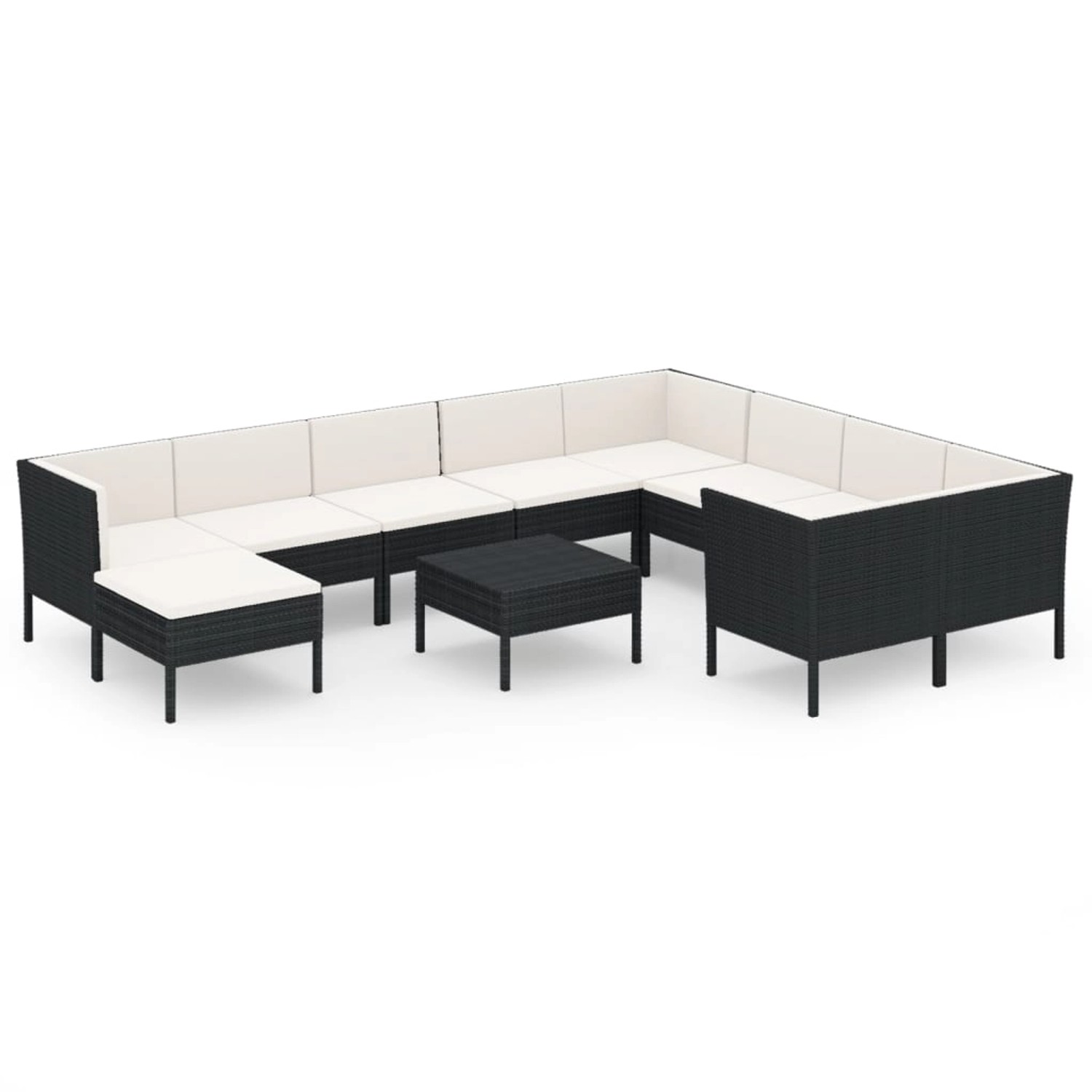 vidaXL 11-tlg Garten-Lounge-Set mit Auflagen Poly Rattan Schwarz Modell 14