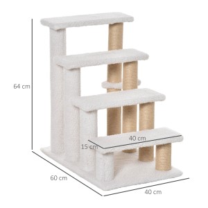 PawHut Haustiertreppe mit Kratzbaum, 4 Stufen, beige-weiß, 60x40x64cm.