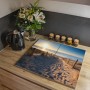 2-teilige Glas Herdabdeckplatte mit Nordseestrand Motiv als Schneidebrett und Spritzschutz.