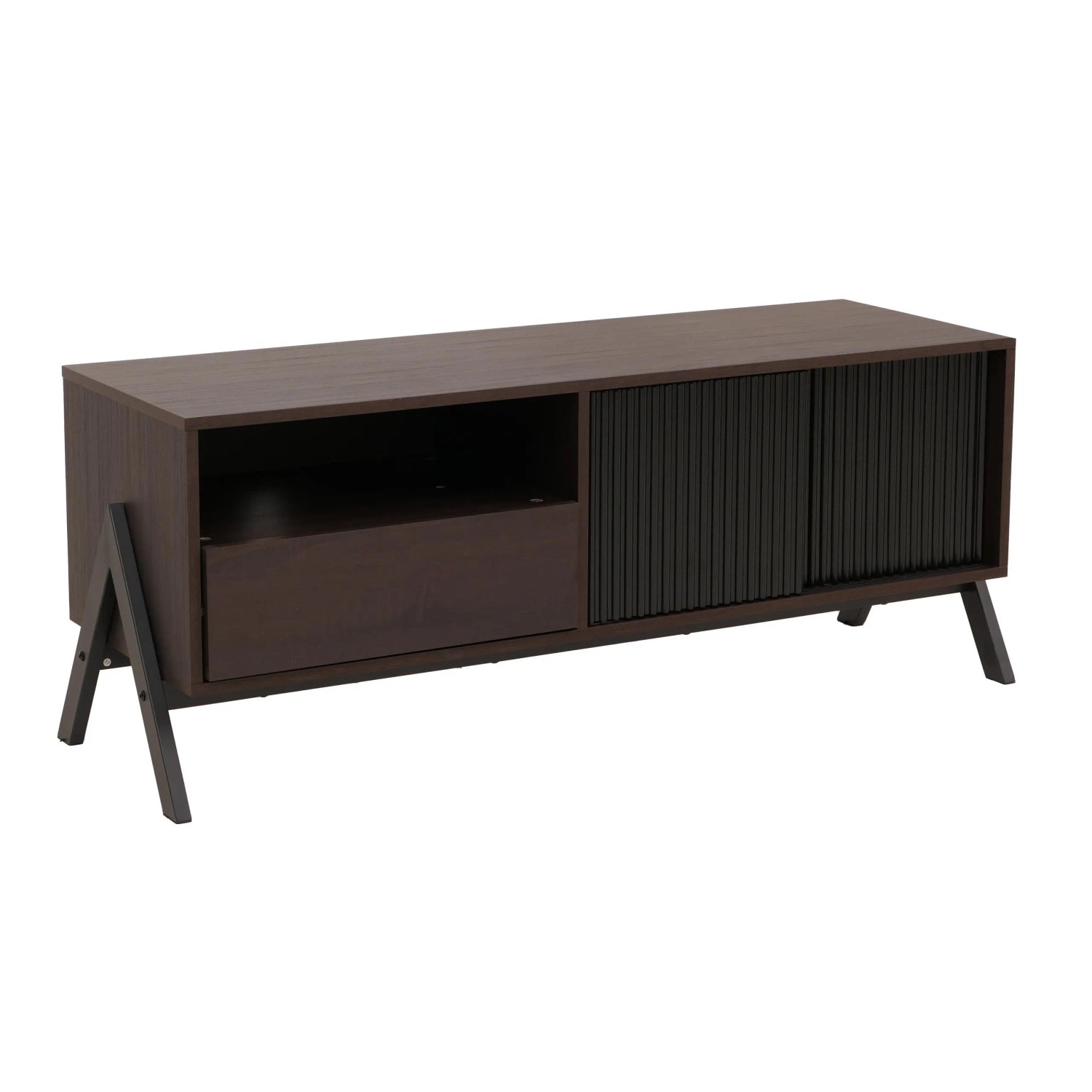MCW TV-Rack O40 MDF Metall Melamin 49x120x40cm Walnuss-Optik